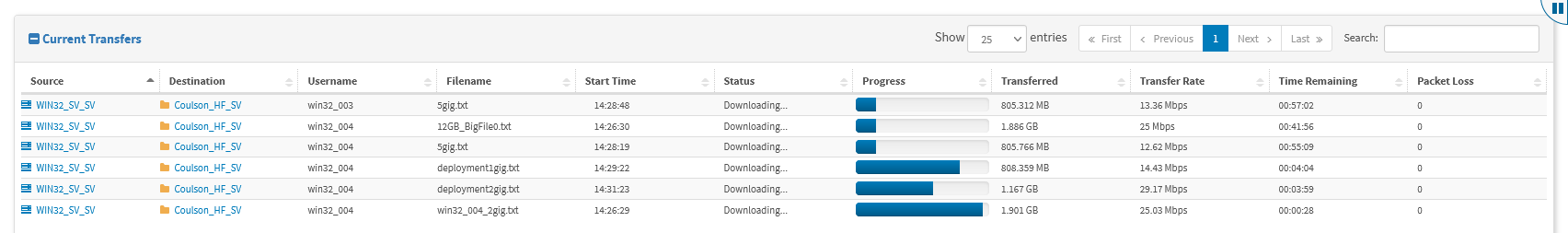 FileCatalyst Central Transfers Detail View