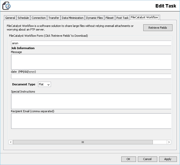 Setting a FileCatalyst Web Task