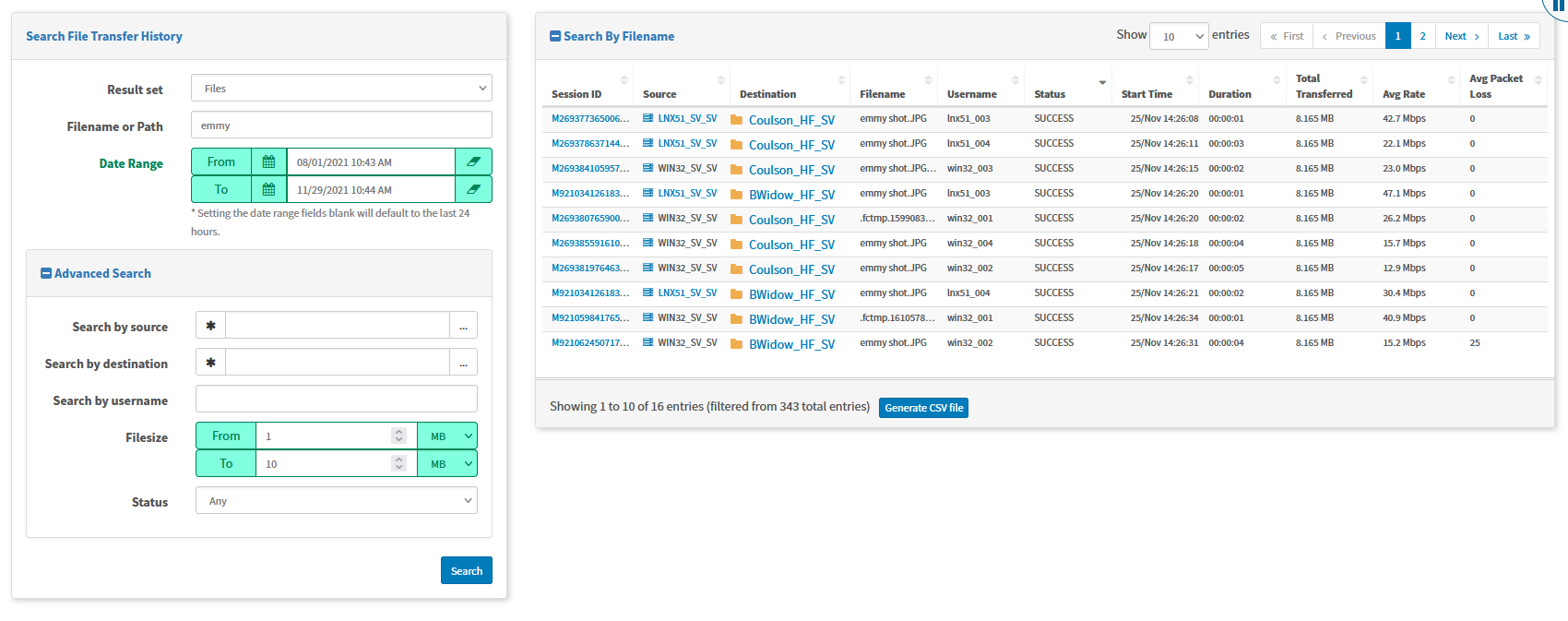 FileCatalyst Central Search Records form