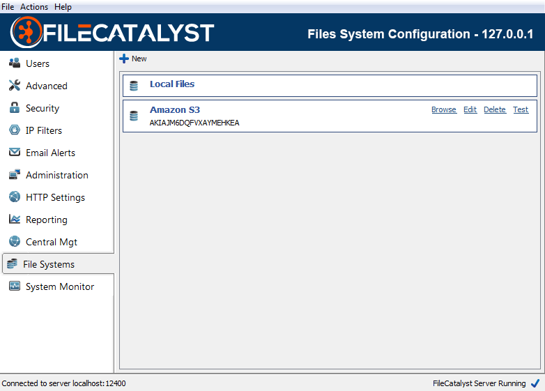 Newly created file system shown in the file system list